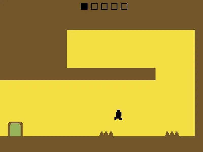 Pixel hero jumping over spikes in a narrow Pixel Path room